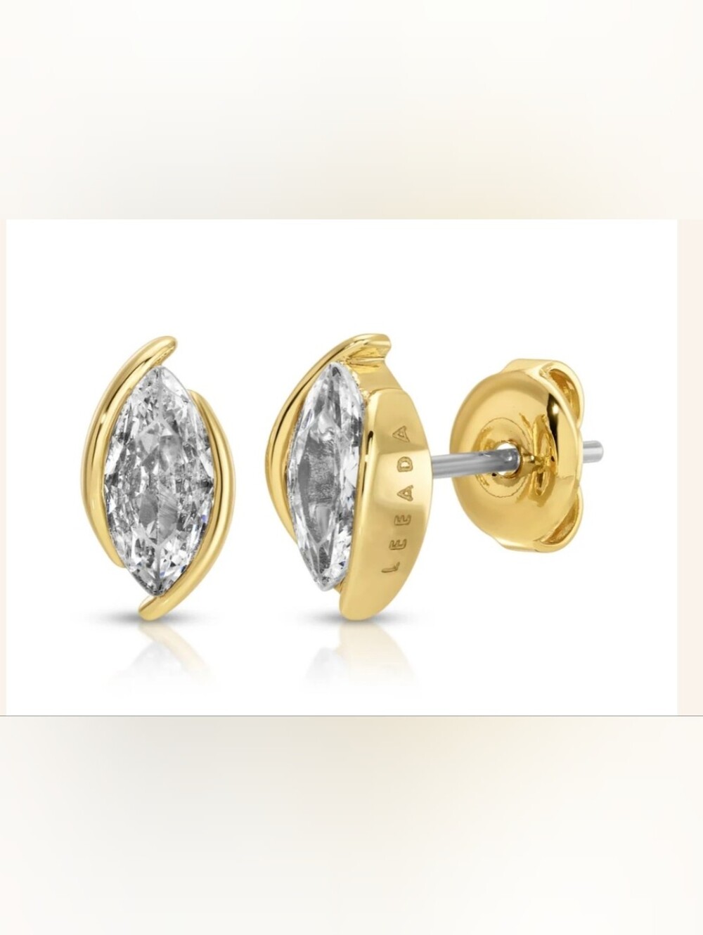 Gold Marquise Cubic Zorconia Stud Earrings